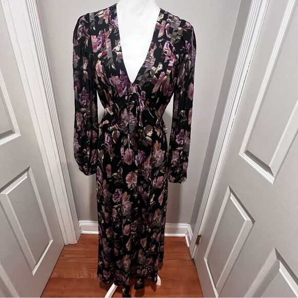 NWT The Kooples BLACK LONG FLORAL PRINT DRESS size 8 women's - Picture 8 of 16